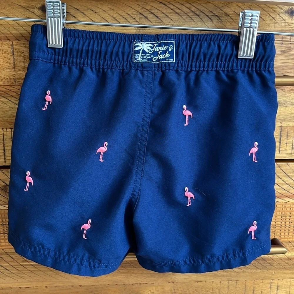Janie & Jack Swim Trucks with Pink Flamingo Embroidery  🦩